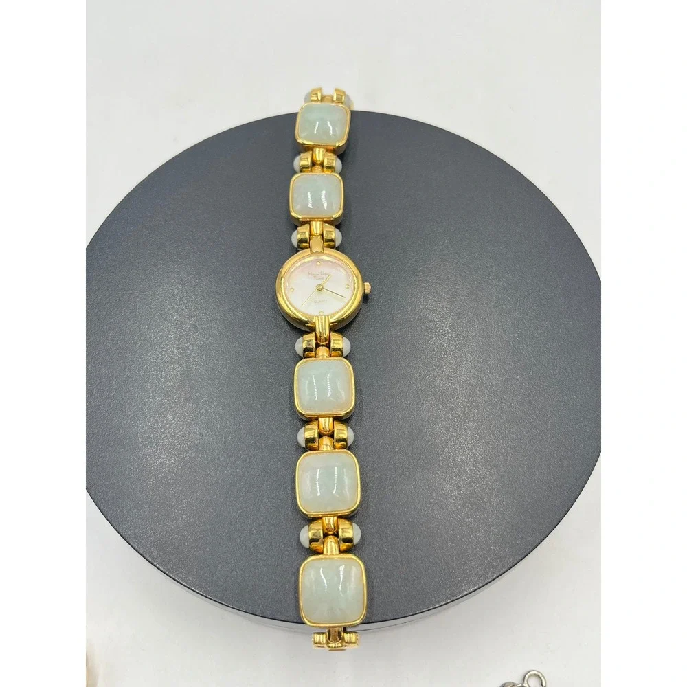 Main Line Time Green‎ Blue Jadeite Stone Mother of Pearl Bracelet wrist Watch